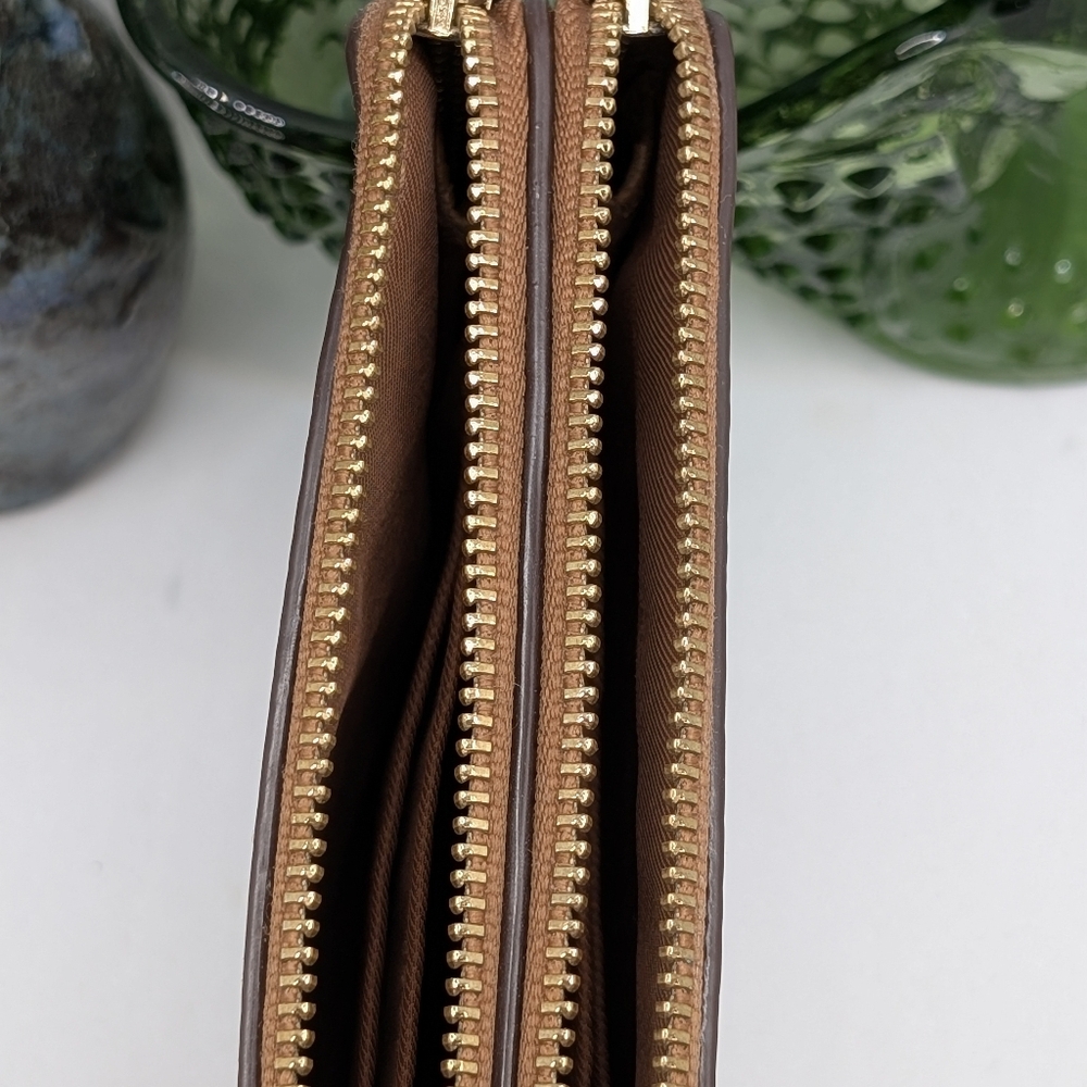 Coach brown Pebbled Leather Double Zip Wristlet - Picture 8 of 10